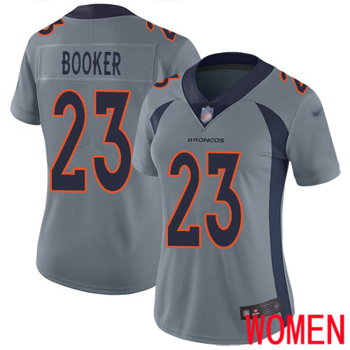 Women Denver Broncos #23 Devontae Booker Limited Silver Inverted Legend Football NFL Jersey->women nfl jersey->Women Jersey